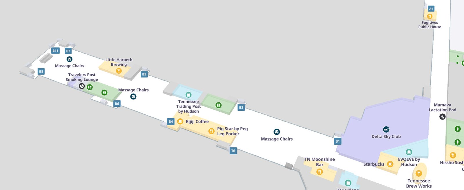 Concourse B terminal map BNA airport