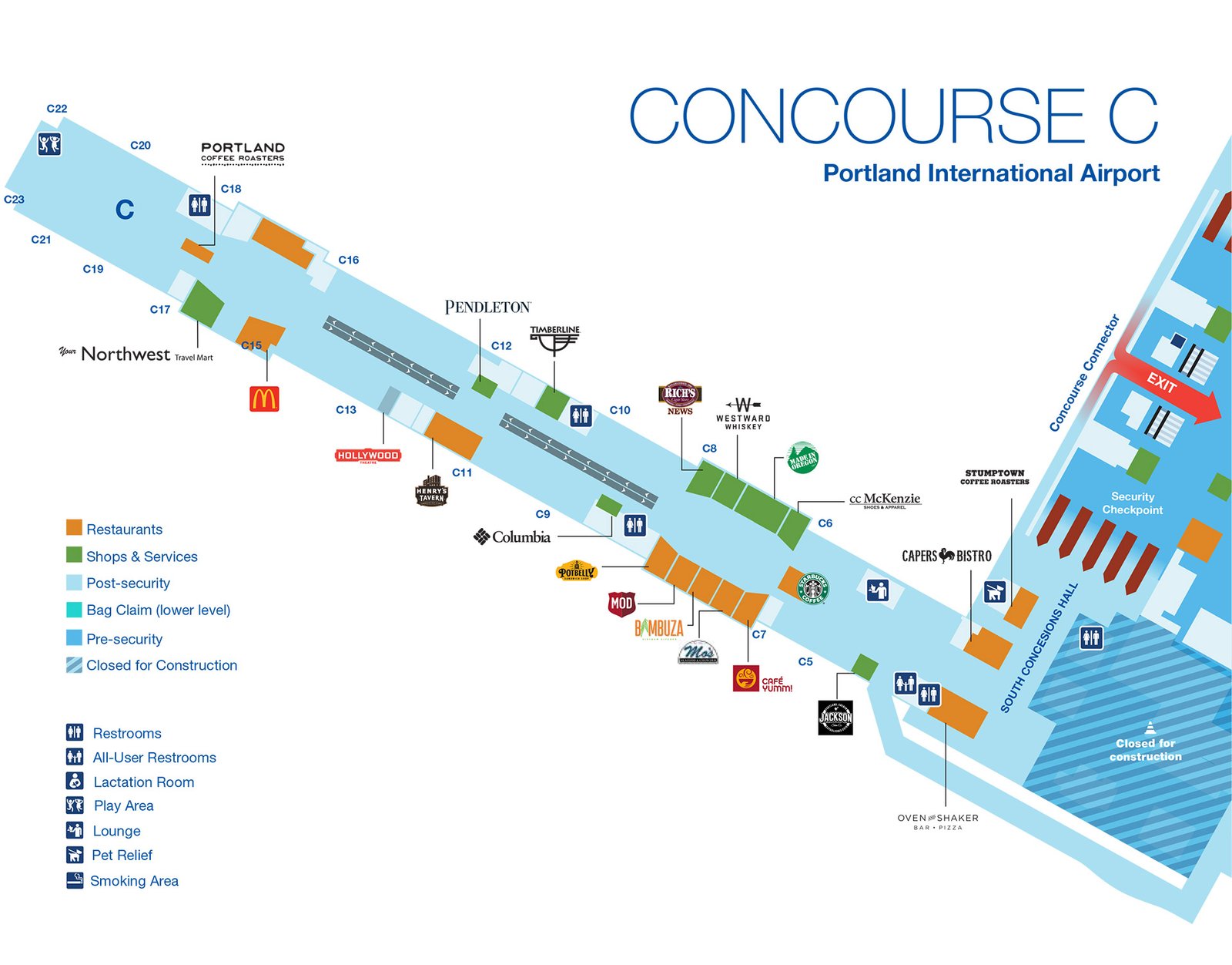 Concourse C Portland airport map terminal