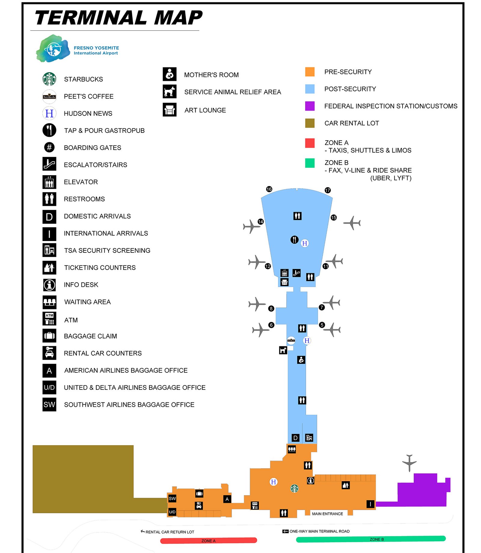Fresno Yosemite International Airport (FAT) terminal map